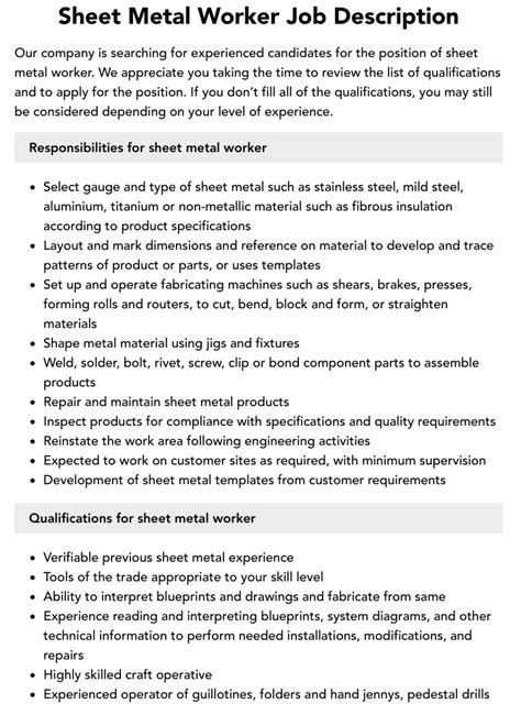 what are sheet metal workers|sheet metal worker responsibilities.